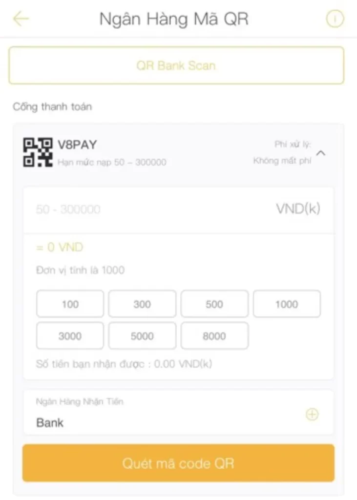 nạp tiền mã QR 009
