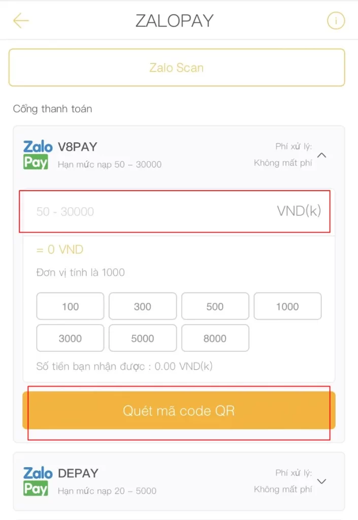 nạp tiền Zalopay 009