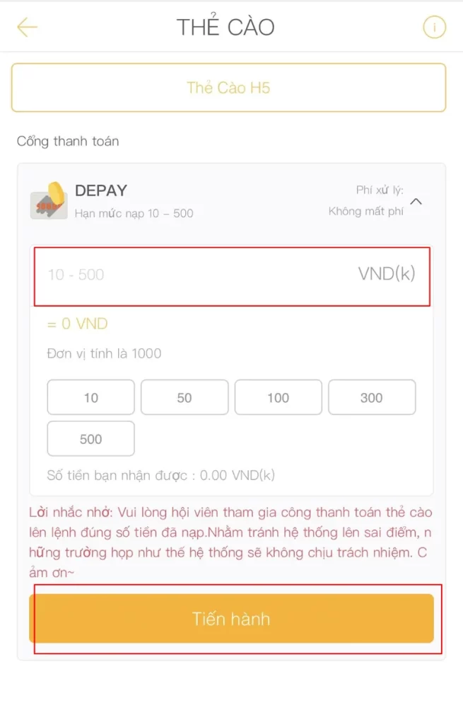 nạp tiền thẻ cào 009