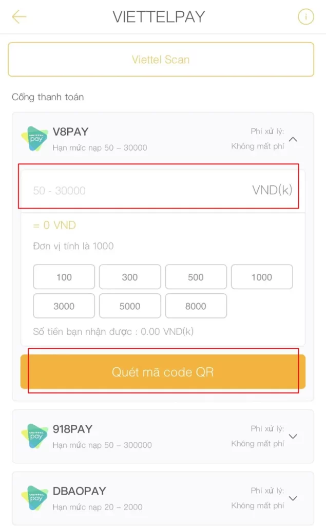 nạp tiền ViettelPay 009