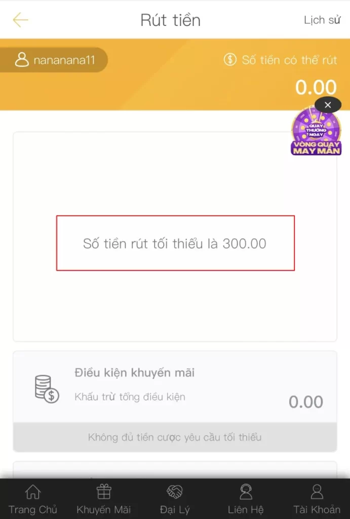 nhập số tiền rút 009