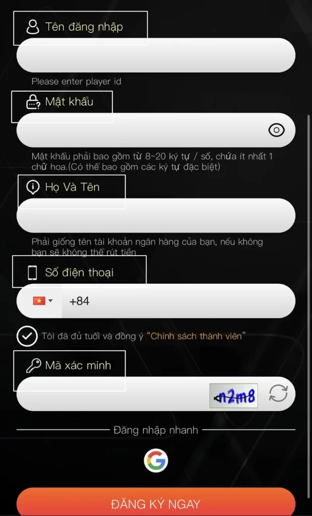 cung cấp thông tin đăng ký 009