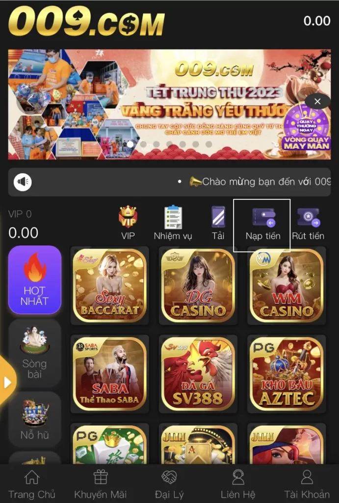 bấm nạp tiền 009