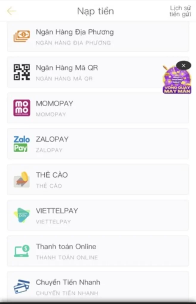 chọn phương thức nạp tiền 009