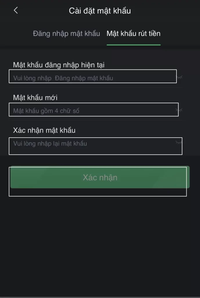 xác nhận mật khẩu rút tiền Bet88