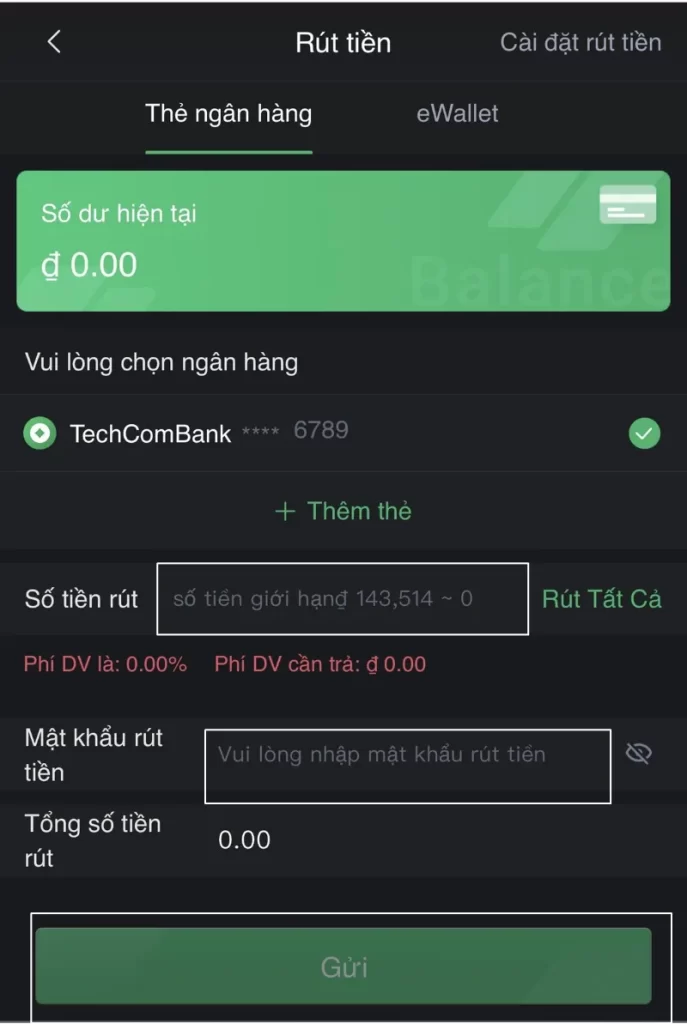 điền số tiền rút Bet88
