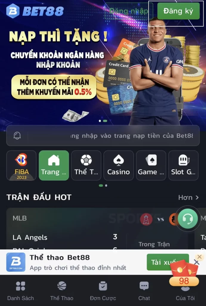 bấm đăng ký Bet88