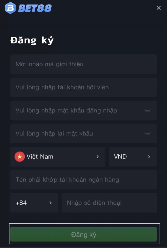 click nút đăng ký Bet88