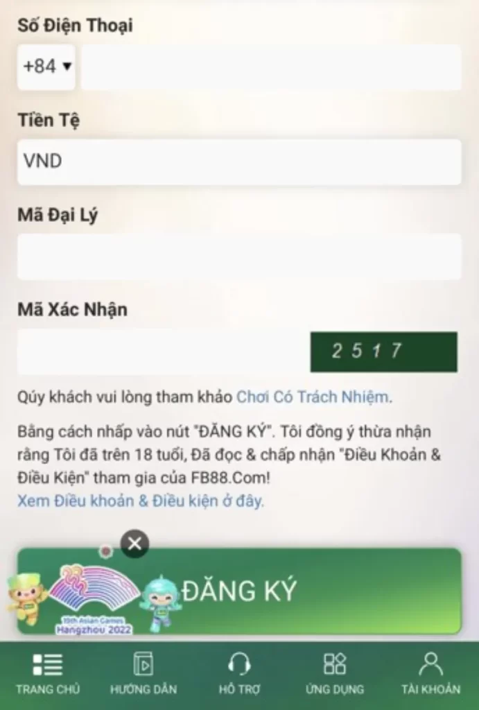 bấm đăng ký FB88 để hoàn tất