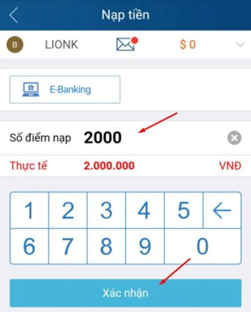 nhập số tiền nạp Kubet
