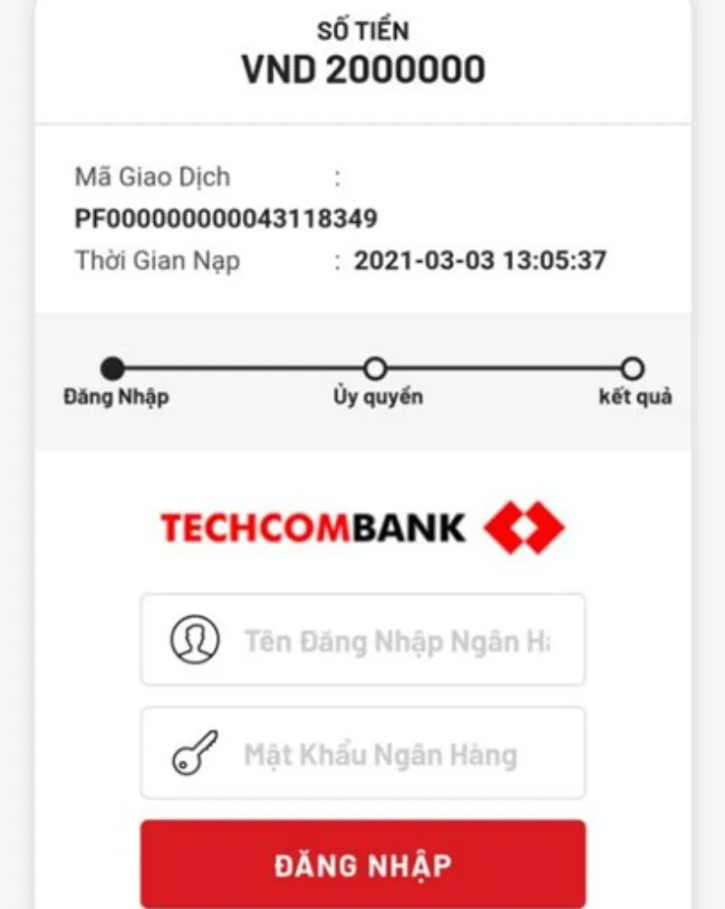thực hiện chuyển khoản nạp tiền Kubet