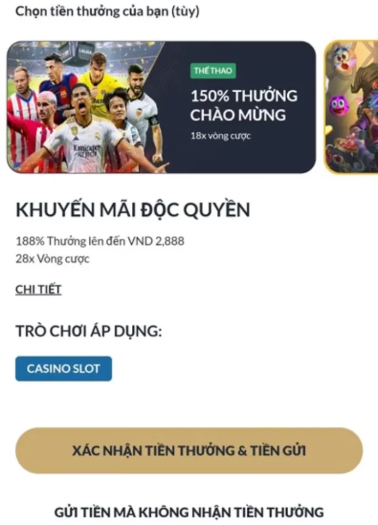 chọn khuyến mãi nạp tiền M88
