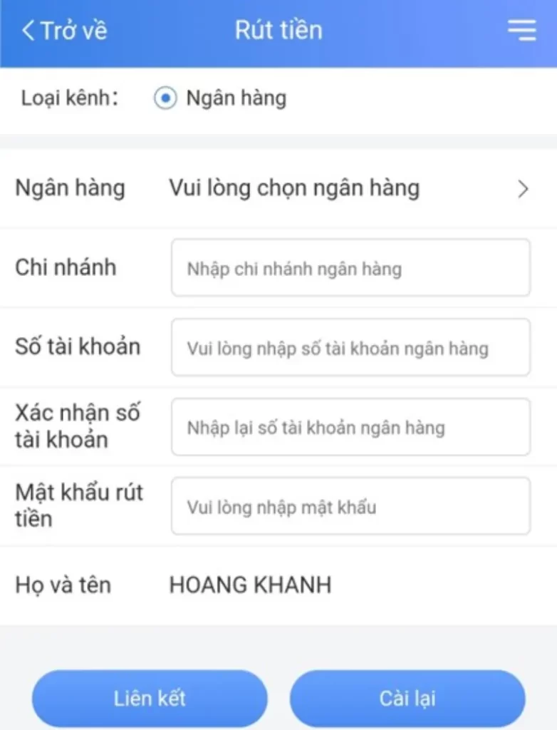 nhập thông tin rút tiền SM66
