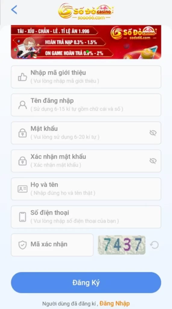 điền thông tin đăng ký Sodo