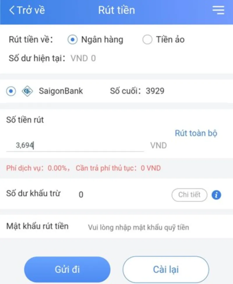 điền số tiền rút Sodo