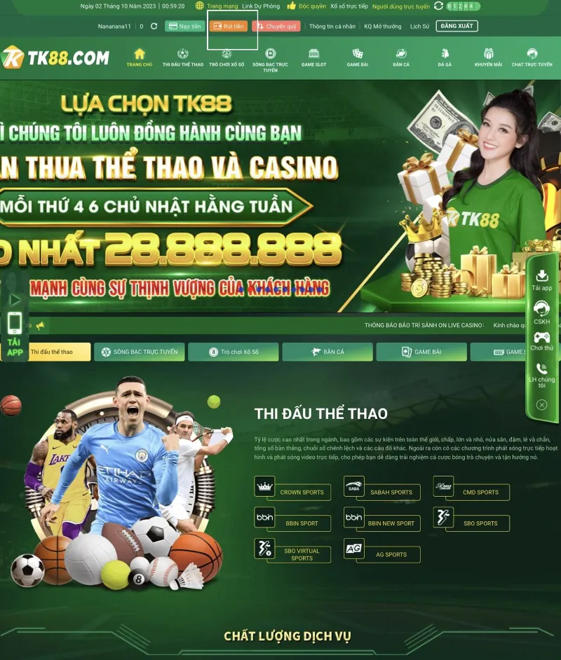 rút tiền TK88