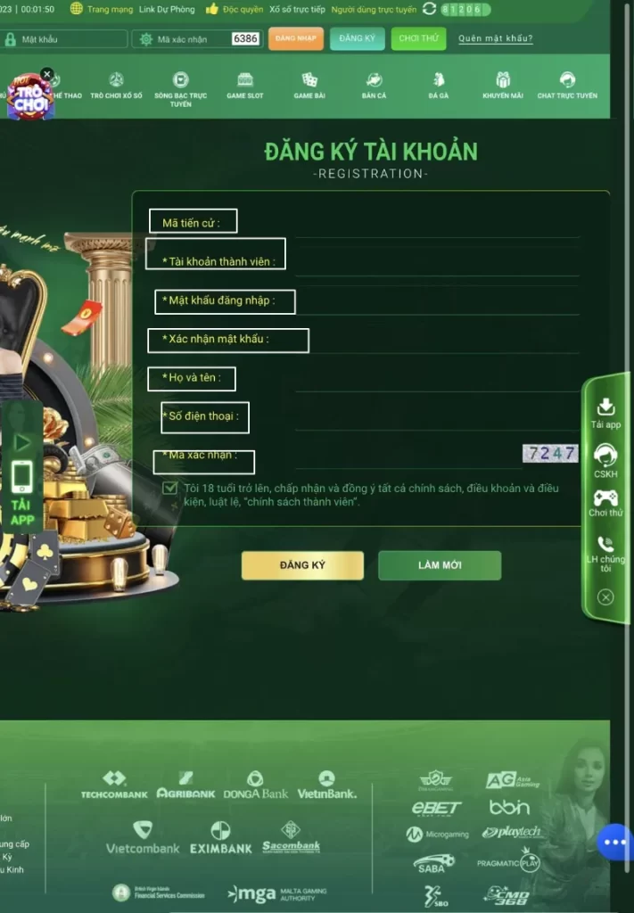 điền thông tin đăng ký Tk88