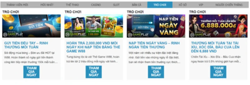 Khuyến mãi trò chơi W88