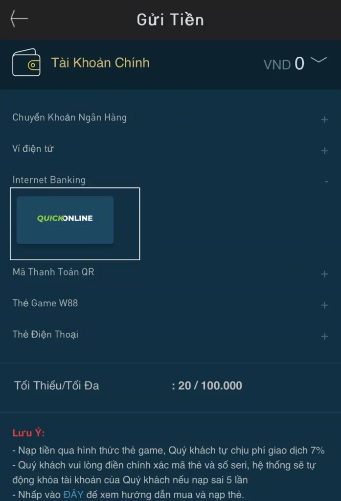 internet banking W88