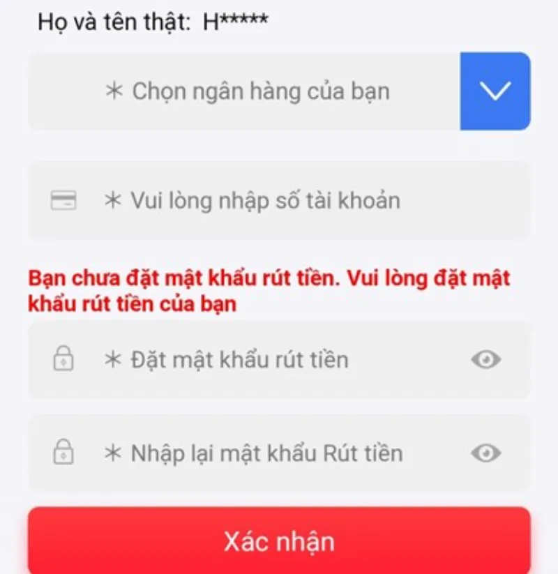điền thông tin rút tiền C54