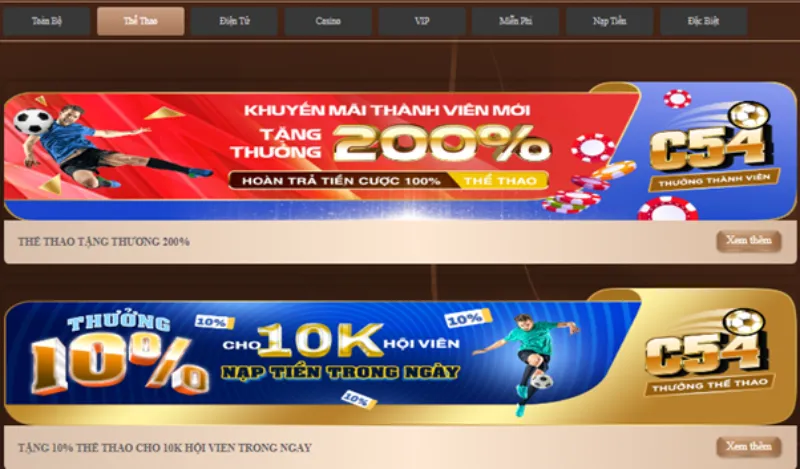 ưu đãi cá cược thể thao C54