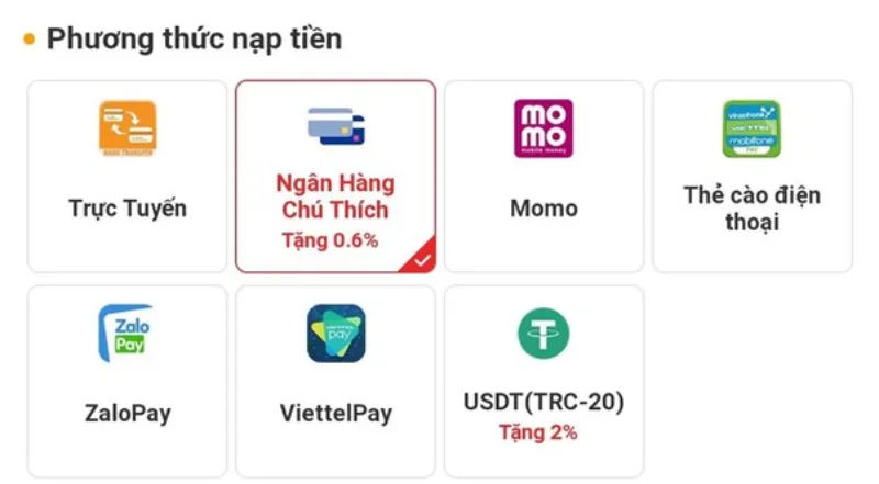 các phươn thức nạp tiền C54