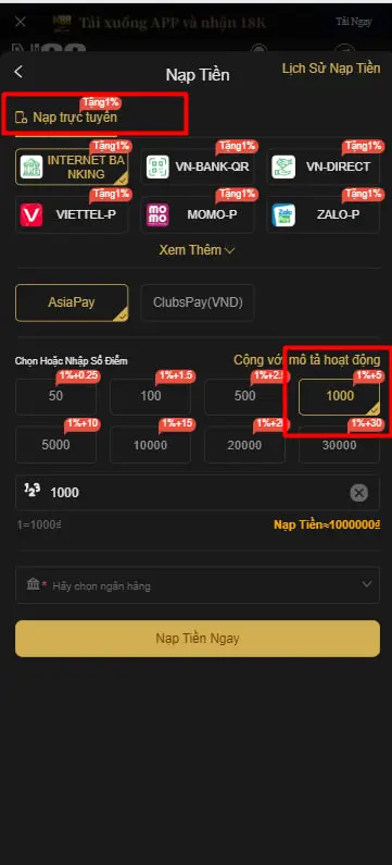 Gửi tiền vào N88