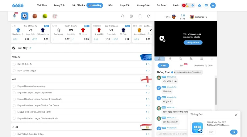 Thông tin chi tiết về các trận đấu tại trang web